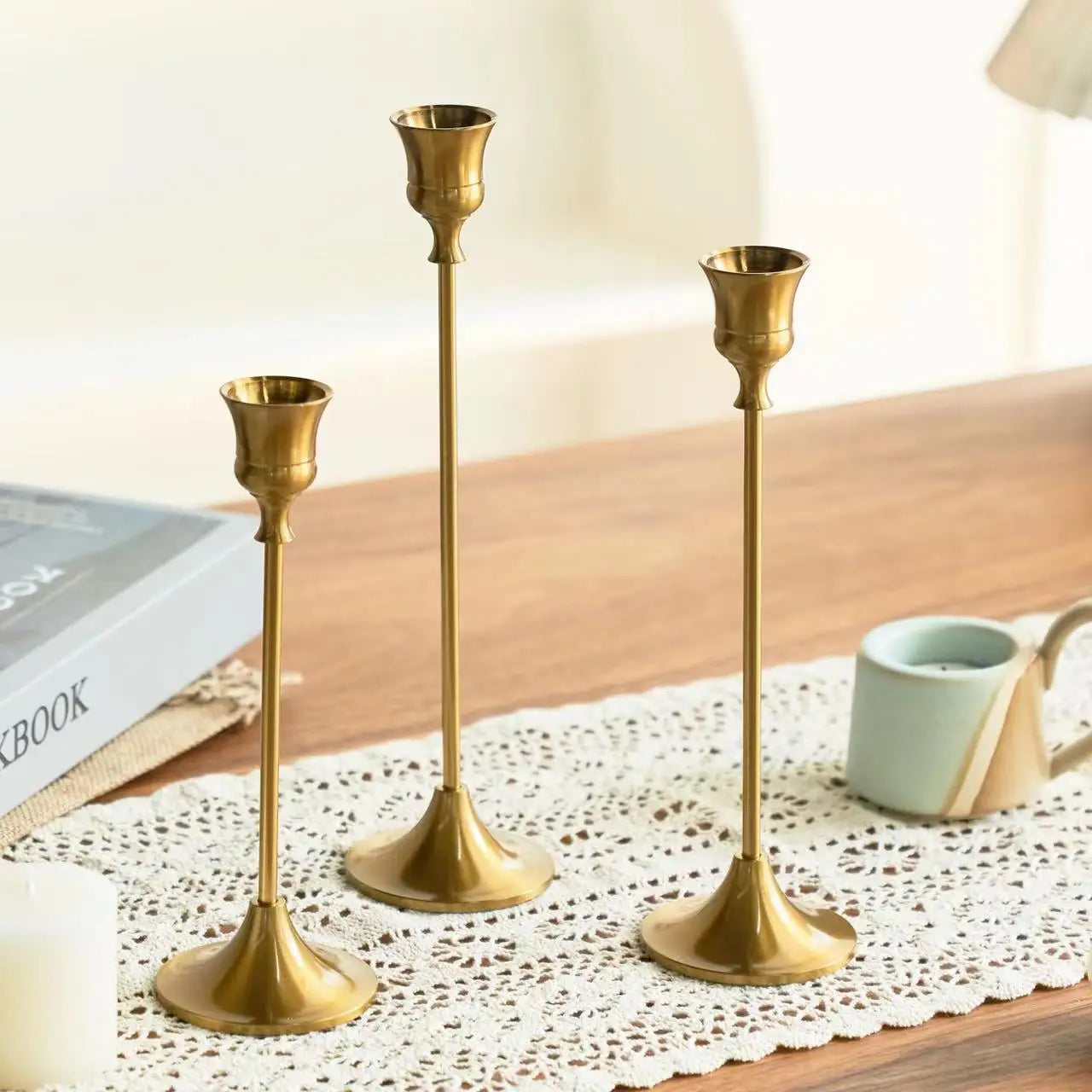 Brass Gold Candlestick Holders Set - AKAAL