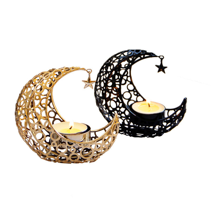 Light Luxury Crescent Moon Star Moon Black Gold Metal Candle