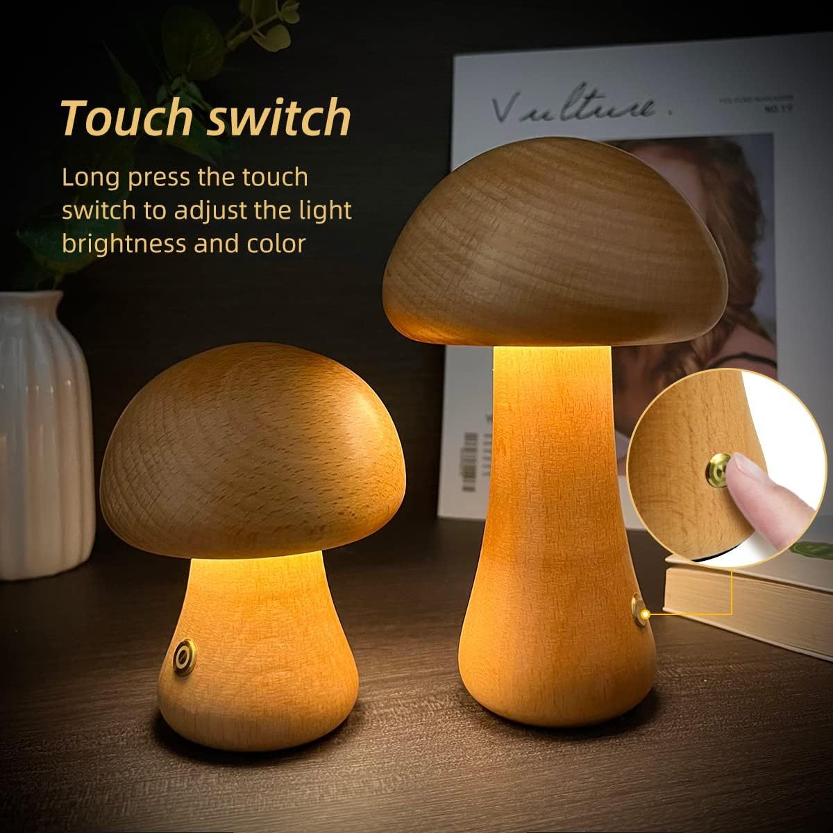 Wooden Mushroom LED Night Light - AKAAL 