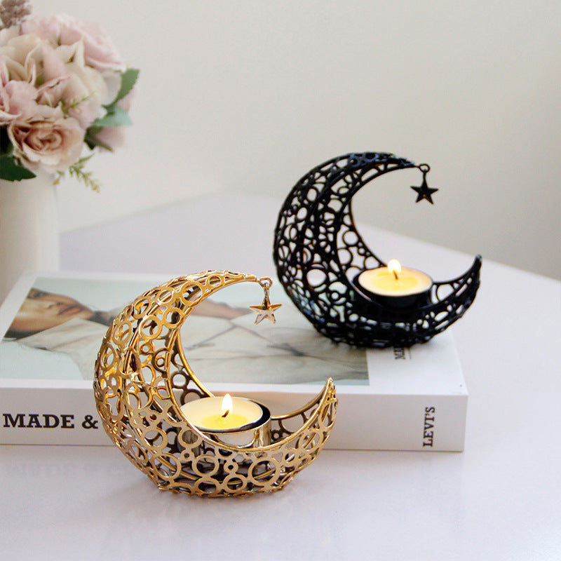 Light Luxury Crescent Moon Star Moon Black Gold Metal Candle