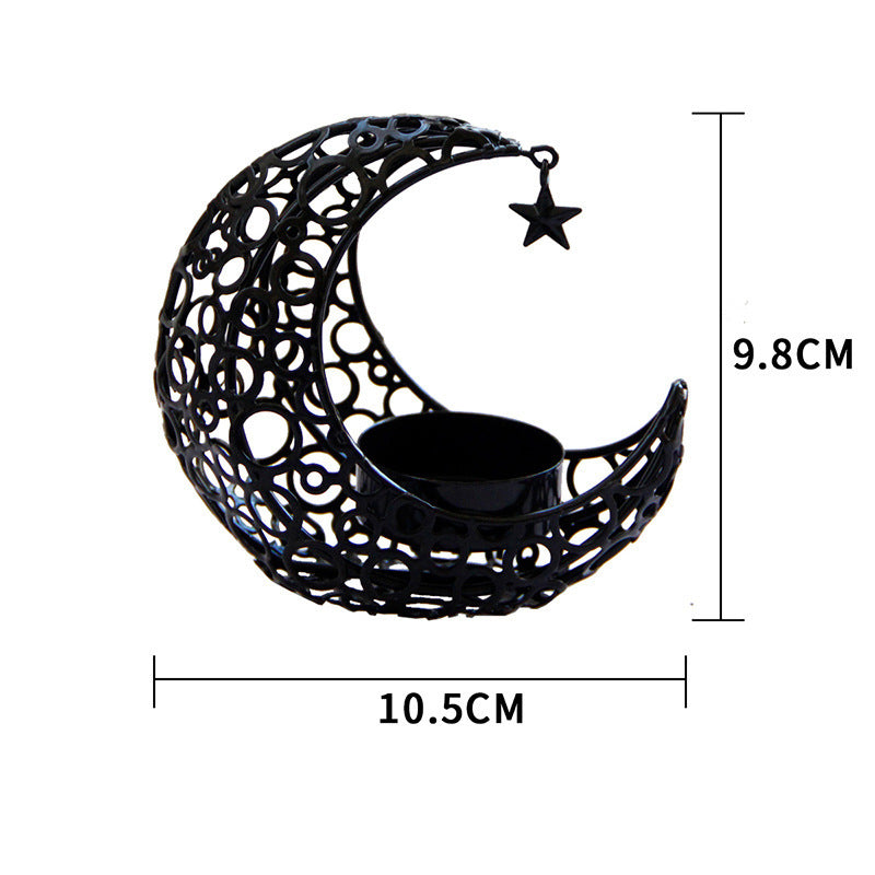 Light Luxury Crescent Moon Star Moon Black Gold Metal Candle