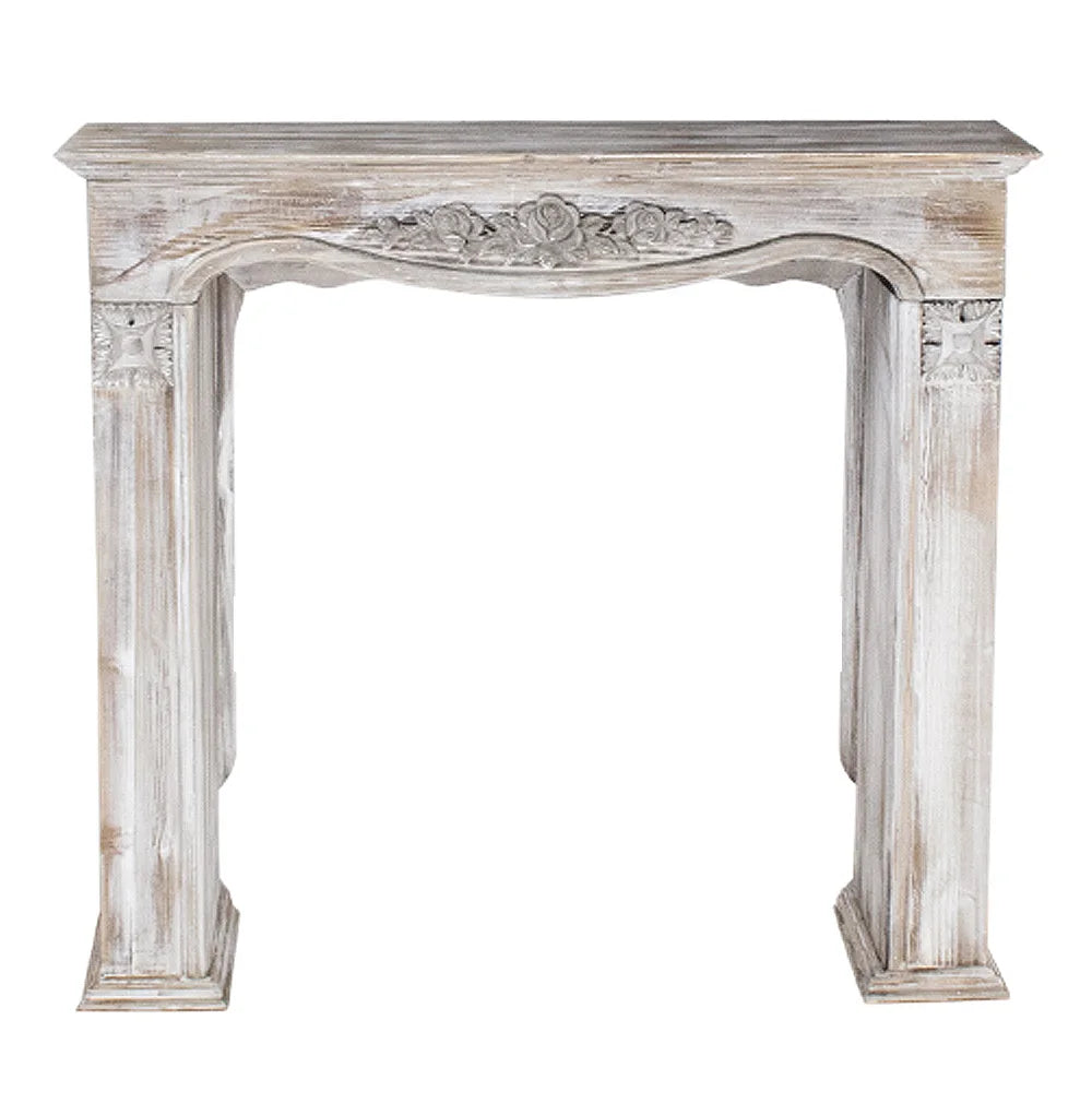 Handmade Shabby Chic Vintage White Wood Fireplace - AKAAL 