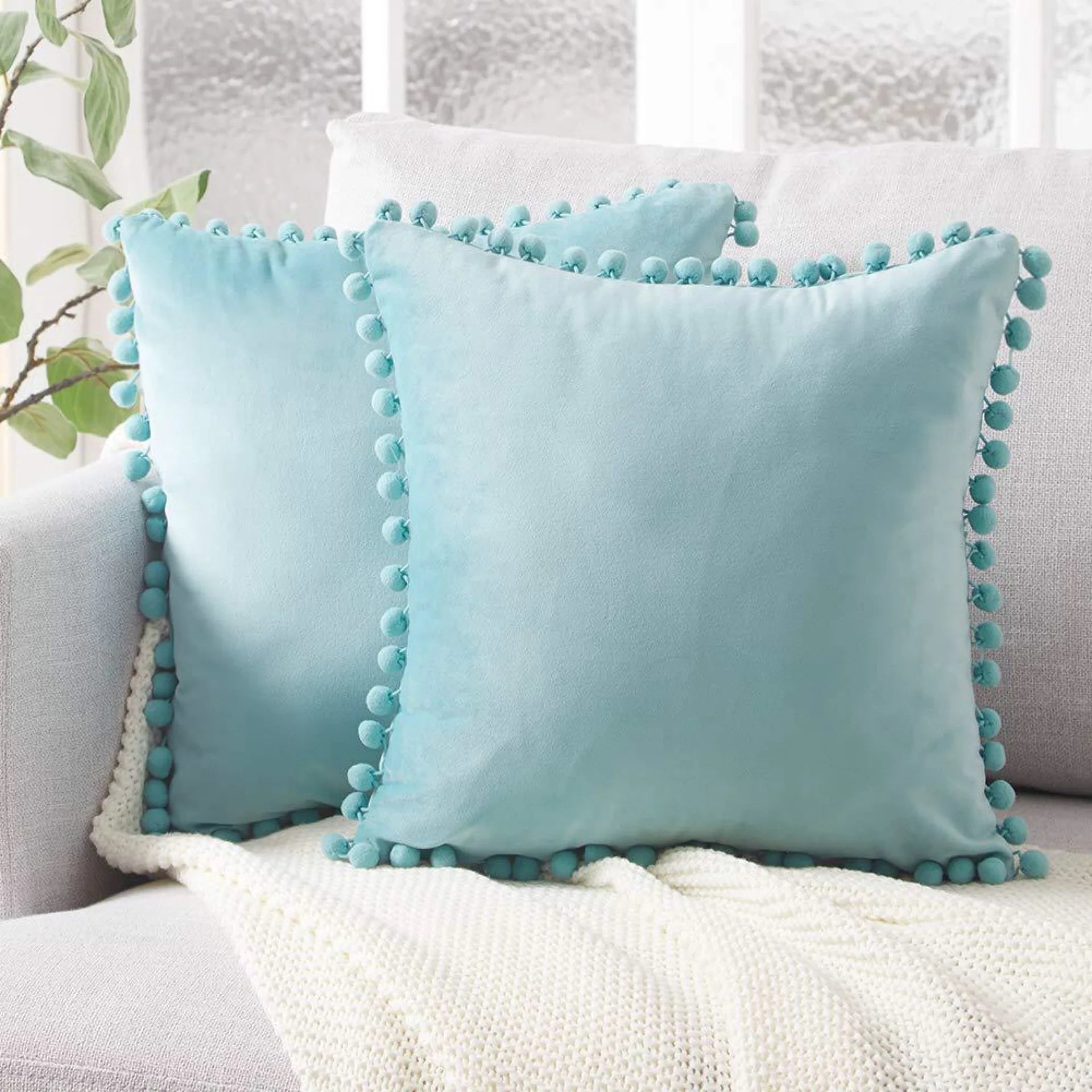 Velvet Cushion Cover with Decorative Balls