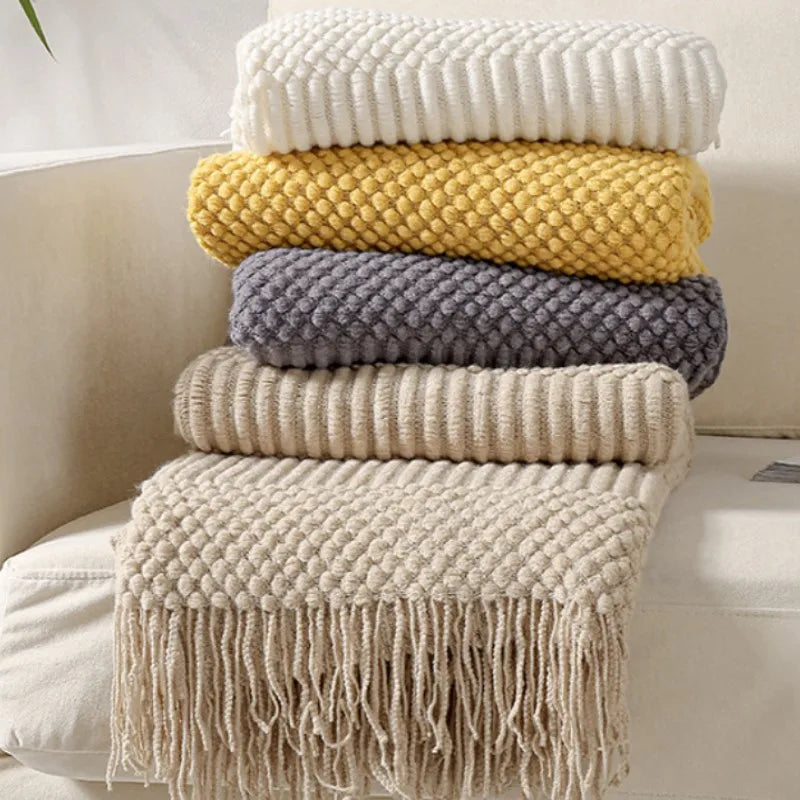 Oversized Gift Throw Knit Blanket with Tassels - AKAAL 