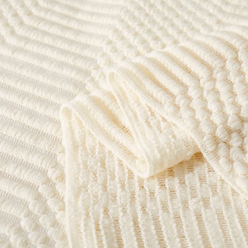 White Boho Chunky Knitted Throw Blanket - AKAAL 