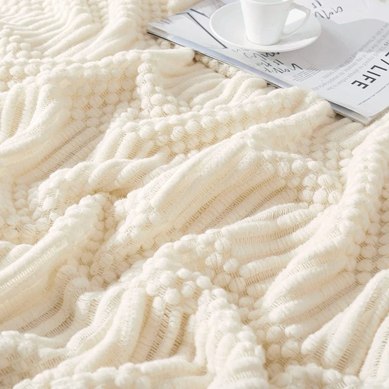 White Boho Chunky Knitted Throw Blanket