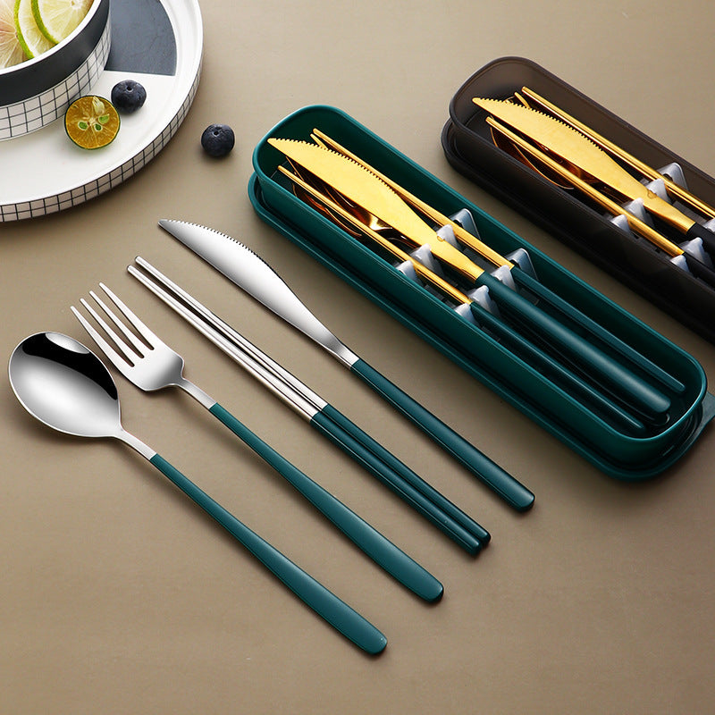 304 Dinnerware Set Flatware Kitchen Accessories Camping Travel Sets Gold Knife Fork Spoon Portable Cutlery Sets With Case - AKAAL 